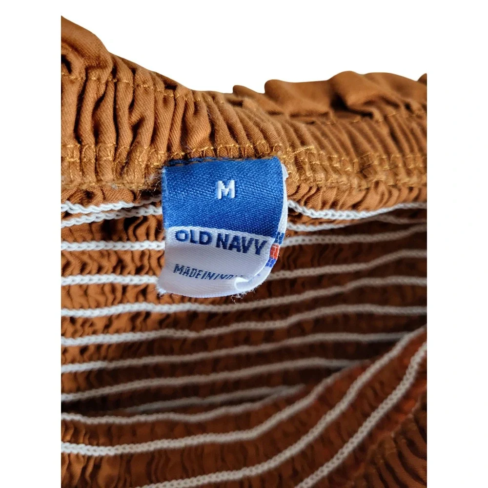 Old Navy Rust Brown Smocked Peplum Puff Sleeve Top Square Neck Medium